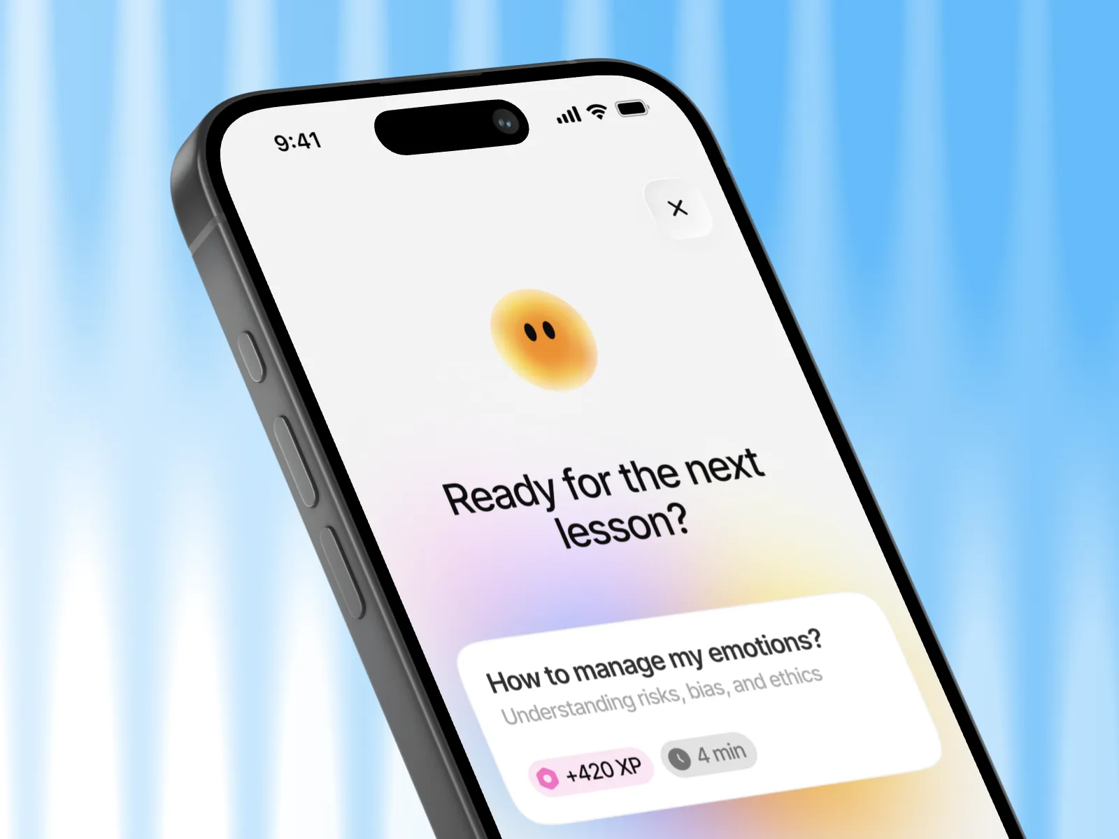 Playa app on a phone: "Ready for the next lesson?"